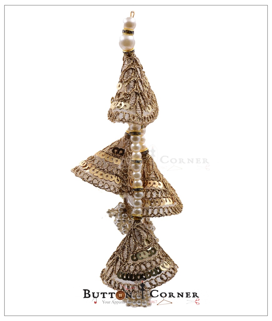 Four Cap Metallic Yarn Sequence Pearl Tassel