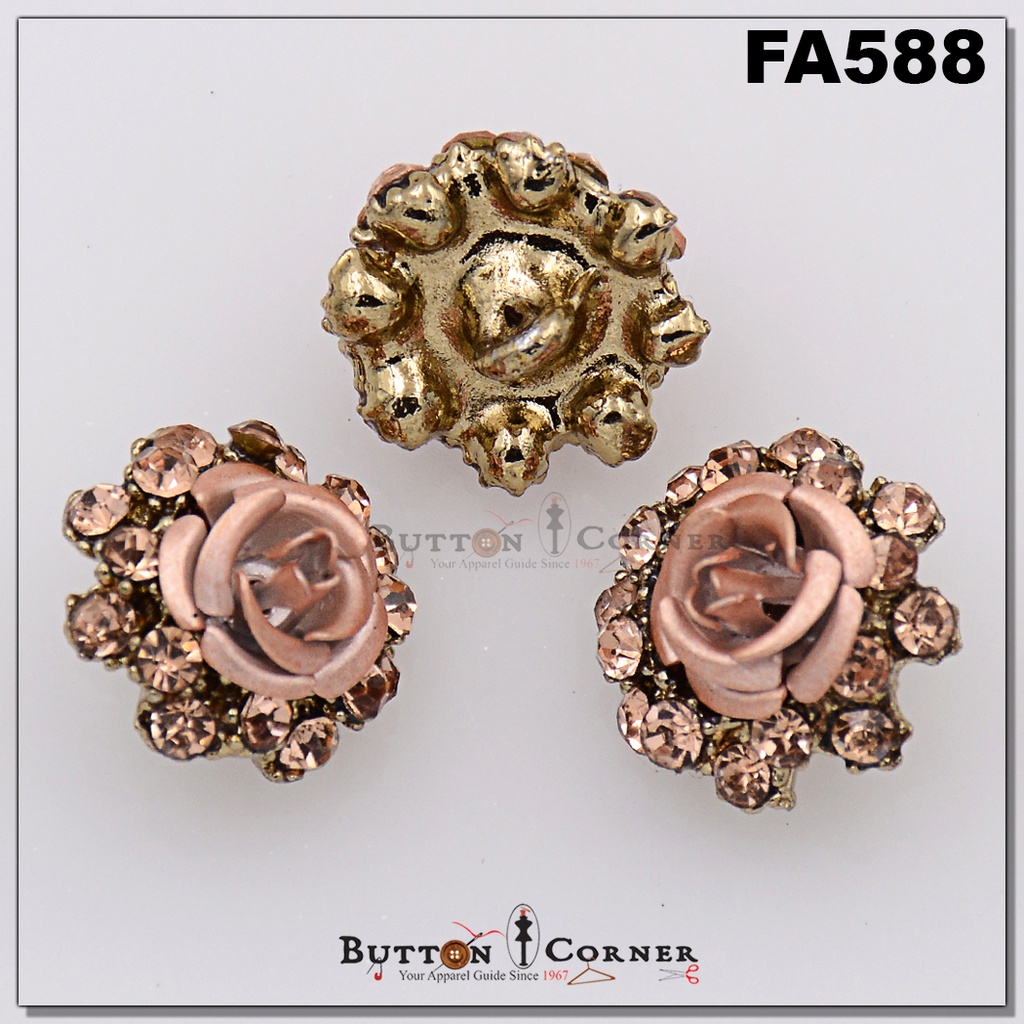 Plastic Flower With Stone Fancy Button