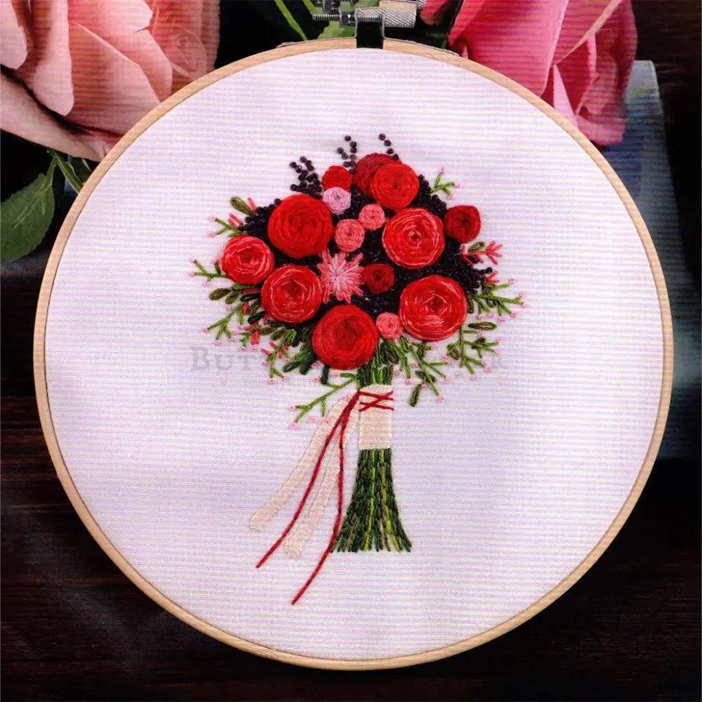 Red Rose Bouquet Embroidery Kit