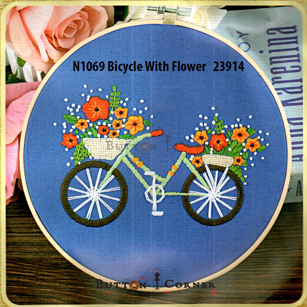 Bicycle With Flower Embroidery Kit
