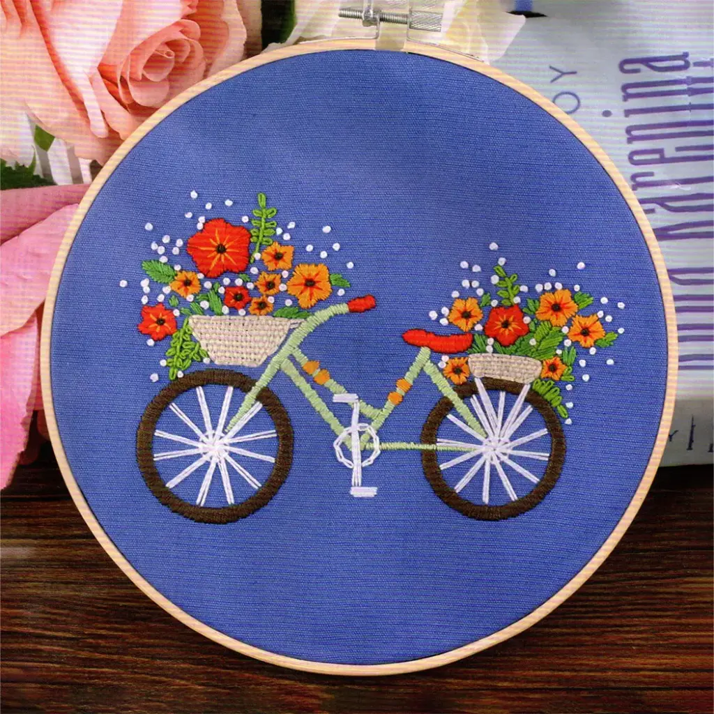 Bicycle With Flower Hand Embroidery Kit