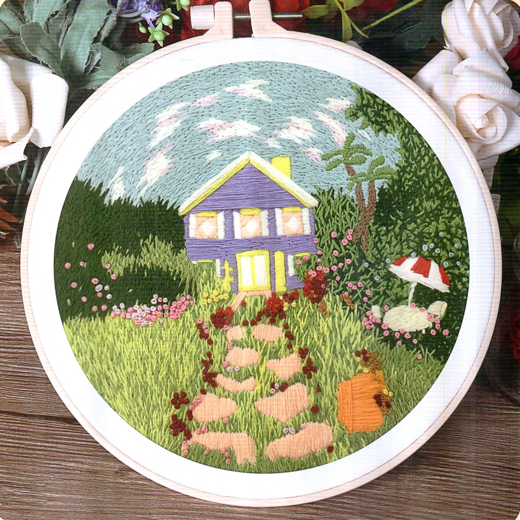 Summer Garden With Hut Embroidery Kit