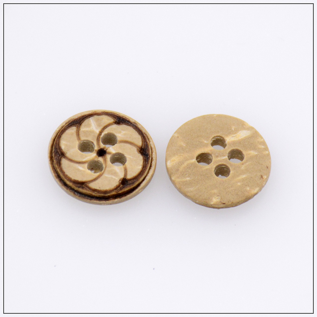 Engraved Flower 4 Hole Coconut Button