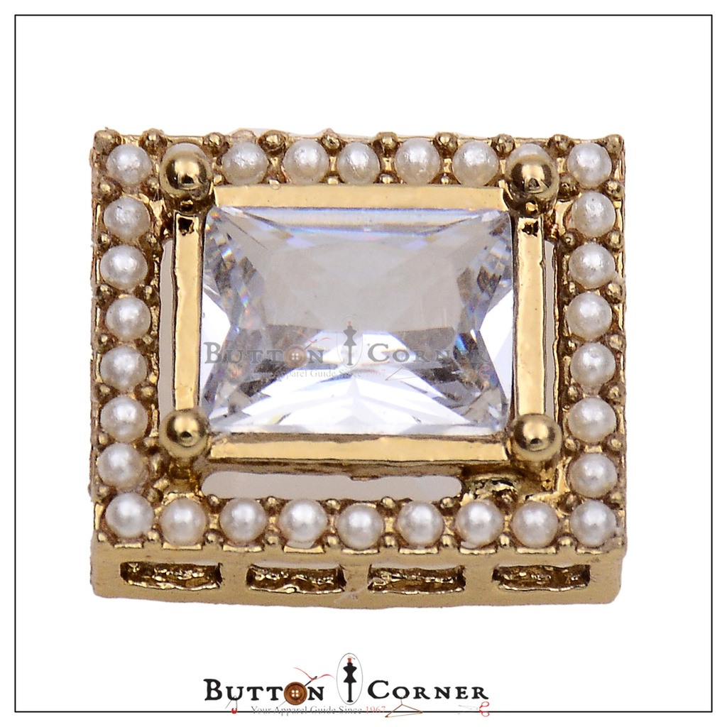 Square Kundan & Pearl Luxury Button