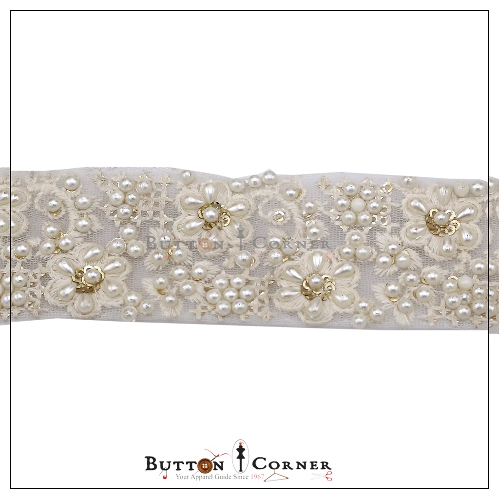 One Side Embroidery Pearl Net Lace