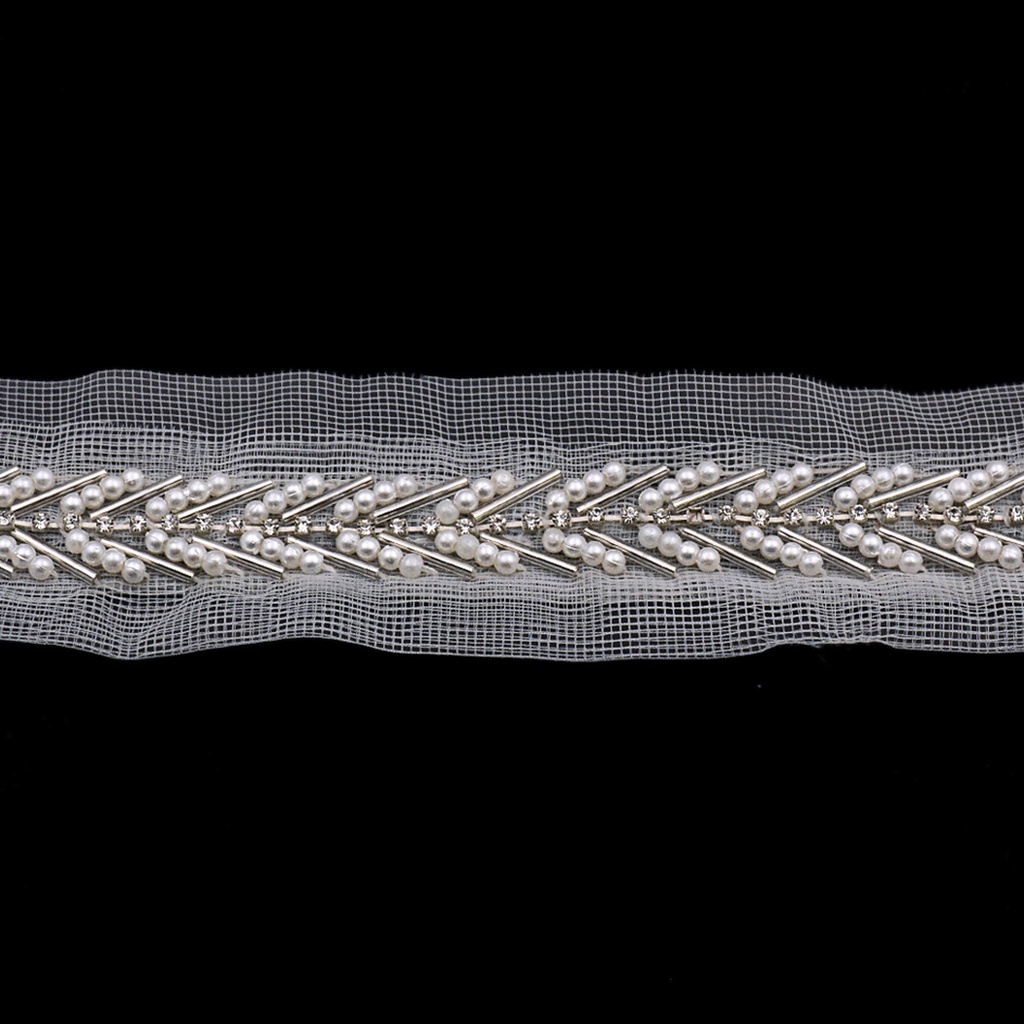 Double Side Fancy Glass Beads Net Lace