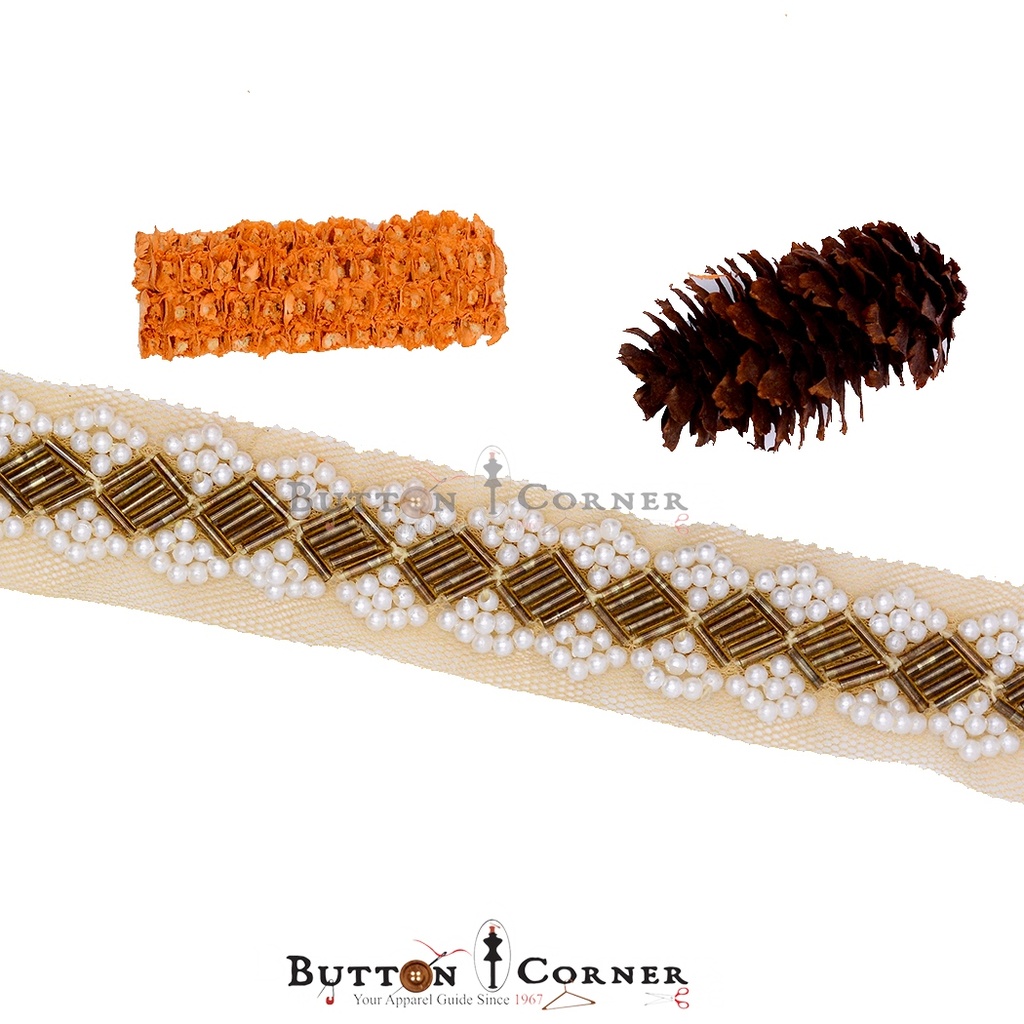 Fancy Pearl & Glass Besds Net Lace