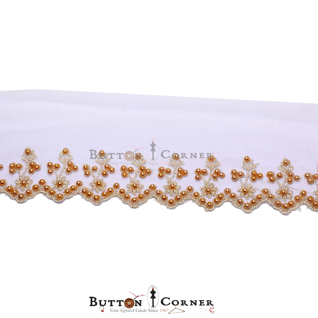 Fancy Glass Beads Net Lace