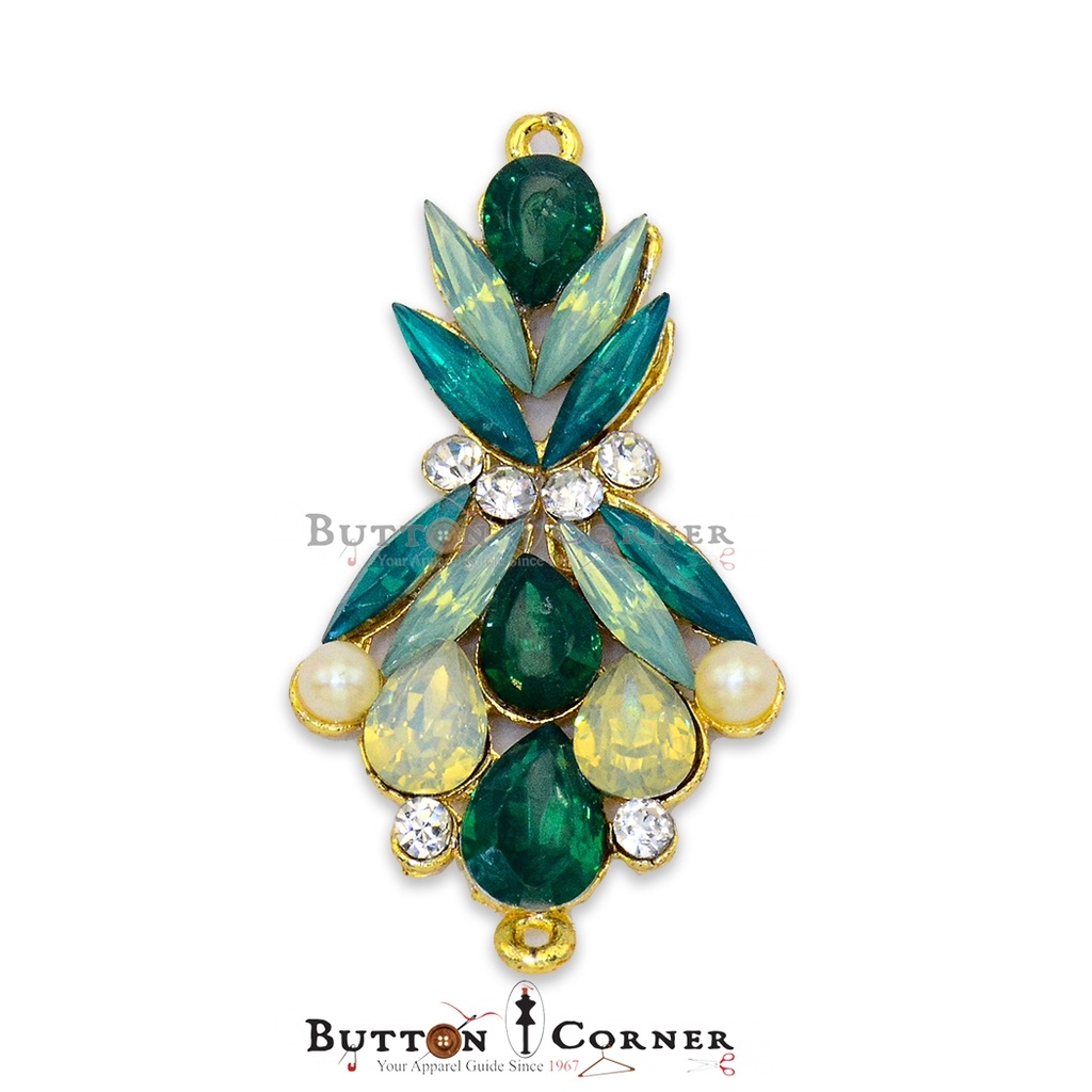 Double Hook Crystal & Pearl Button