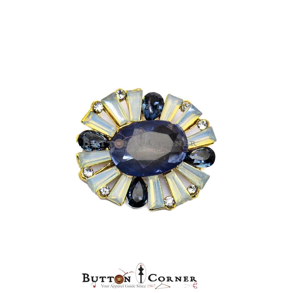 Ethnic Garment Embellishment Button with Faceted Glass Stones