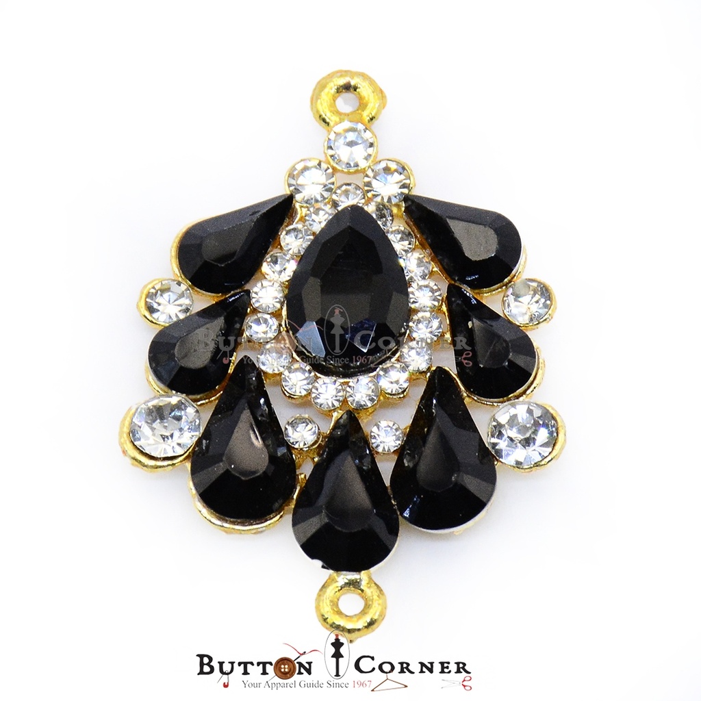 Deluxe Multi-Color Pear-Cut Crystal Button with Gold Loops