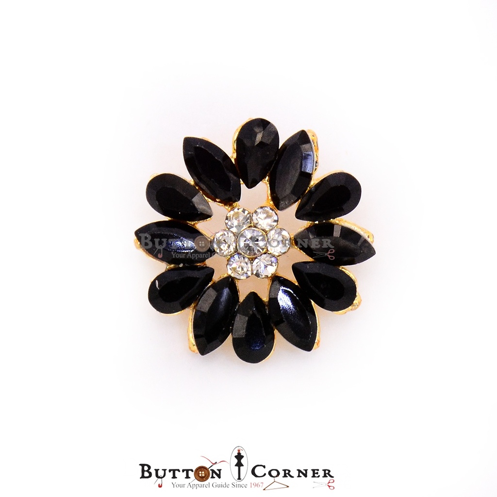 Gold Base Sparkling Rhinestone & Marquise Crystal Floral Buttons