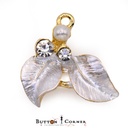 Enamelled Double Leaf Hanging Pendant with Pearl & Rhinestone Accents