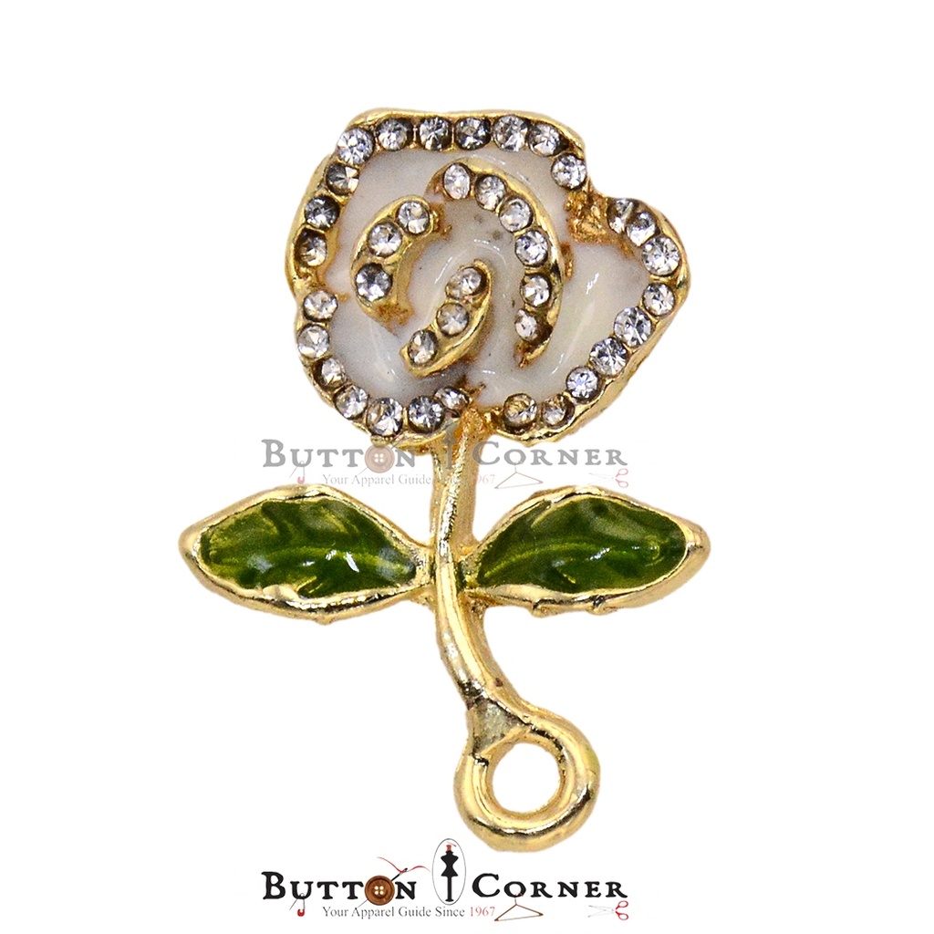 Enamel Flower & Leaf With Stones in Metal with Gold Base