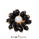 Sparkling Faceted Glass Bead & Pearl Bouquet Flower Button