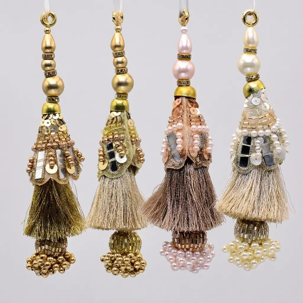 Traditional Style Metallic Yarn Glass Beads Fancy Tassel