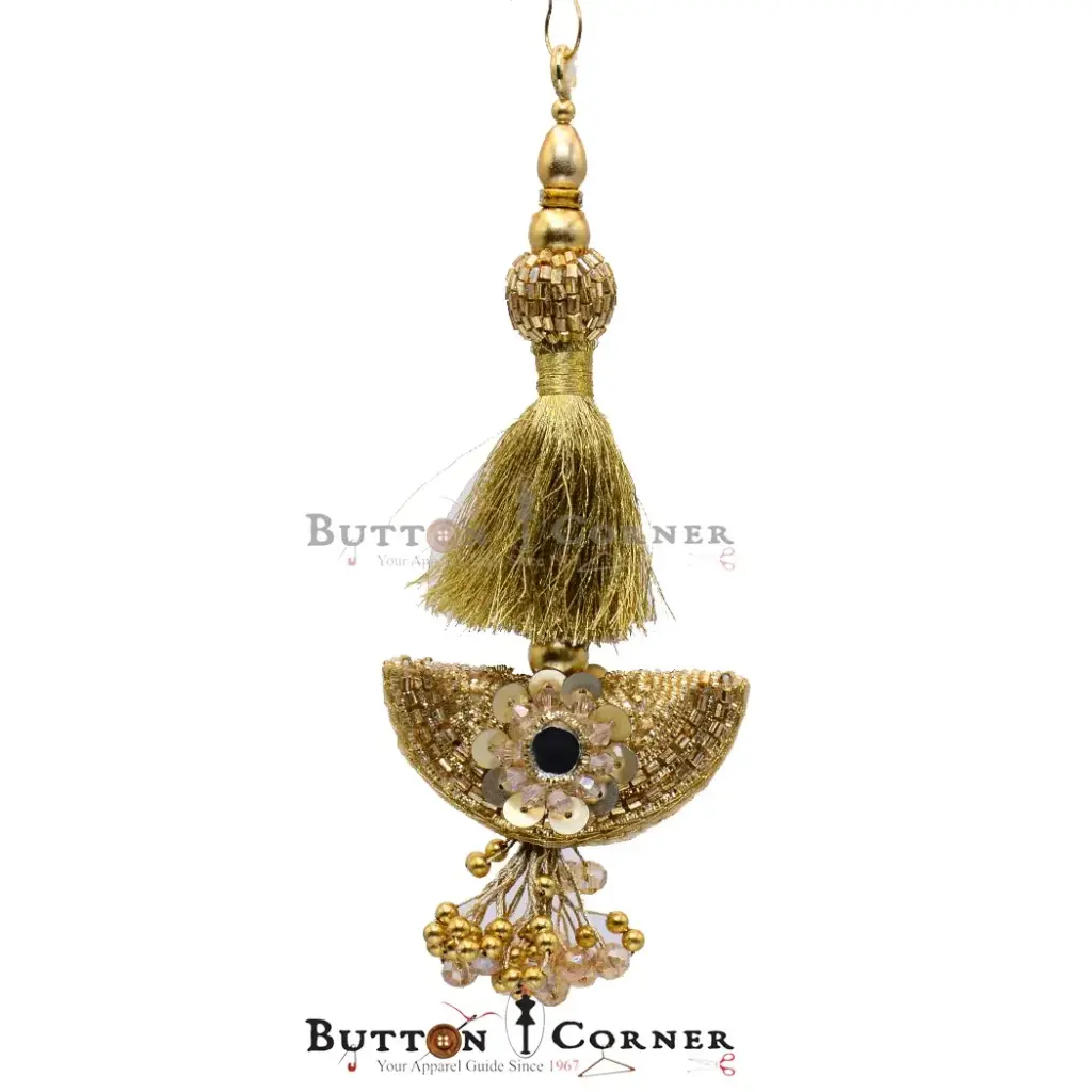 Metallic Yarn Glass Beads Sequence Tassel