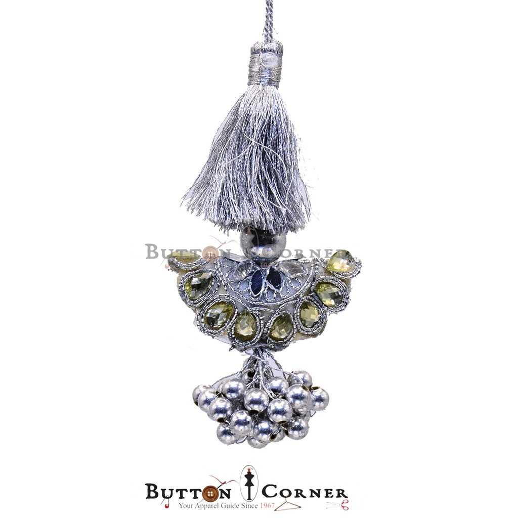 Metallic Yarn Mirror, Gota & Pearl Tassel