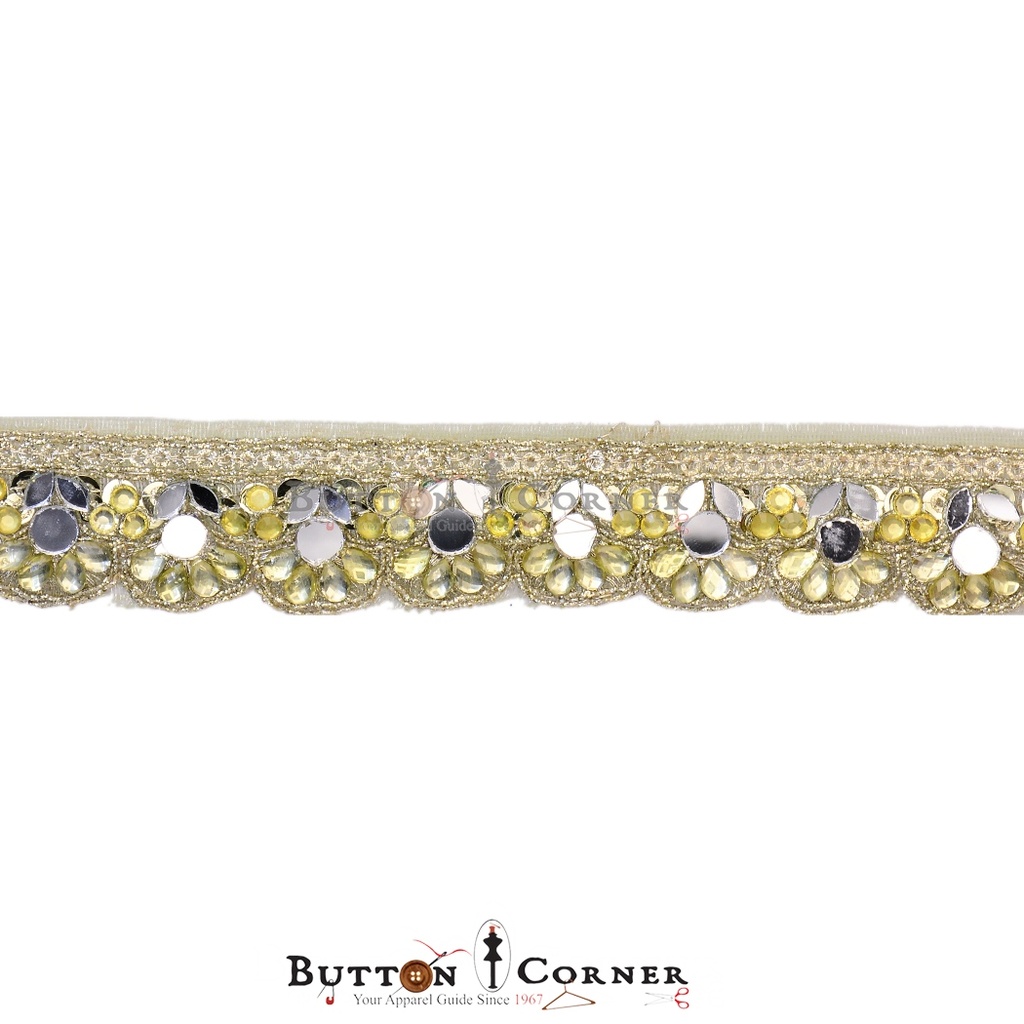 Fancy Gota Lace With Mirror & Stone