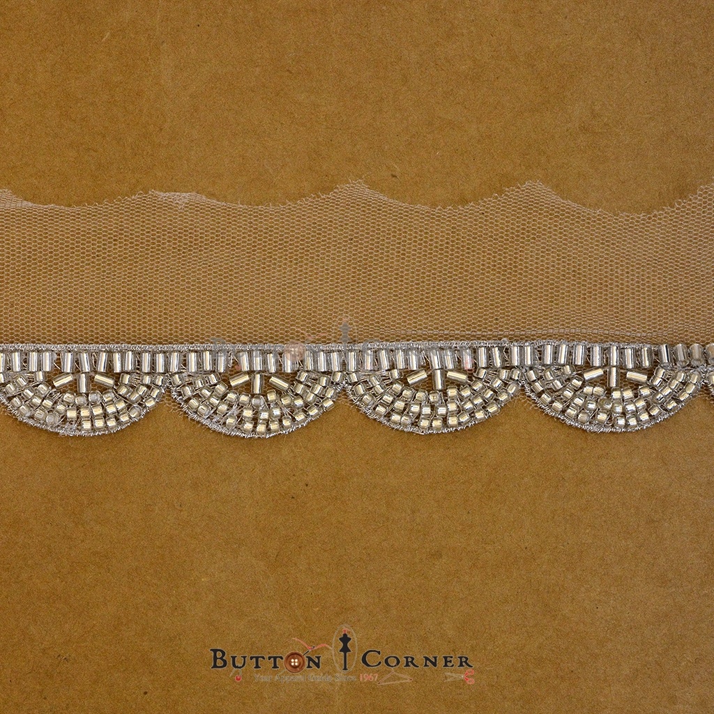 Fancy Glass Beads Net Lace