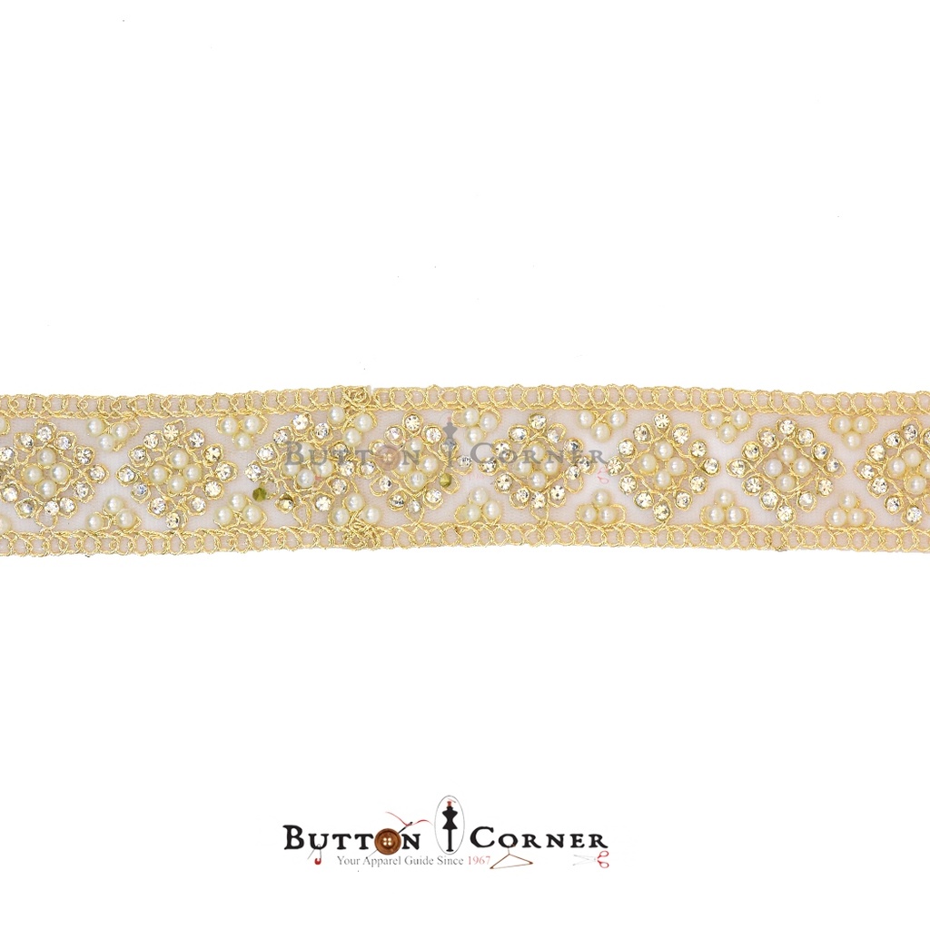 Fancy Pearl Stone Metallic Yarn Lace
