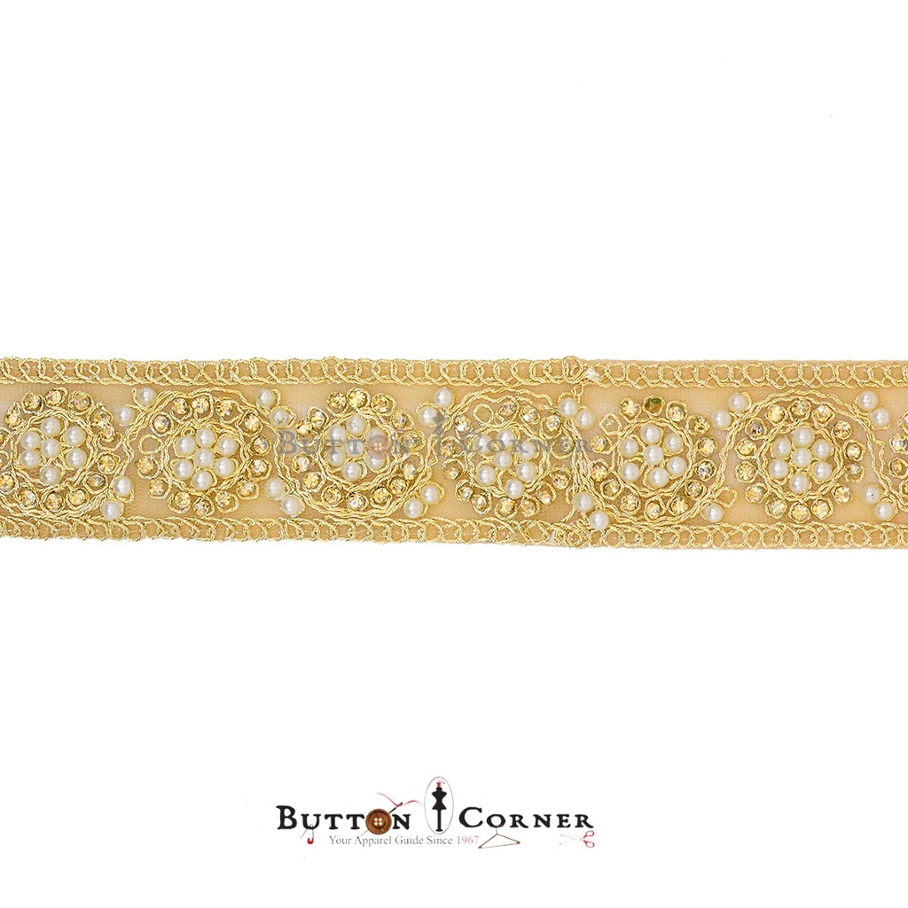 Fancy Pearl Stone Metallic Yarn Lace