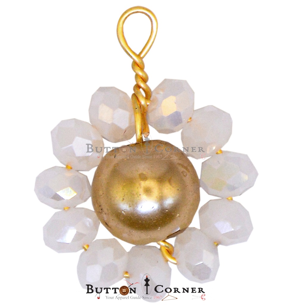 Pearl & Crystal Flower Charm Fancy Button