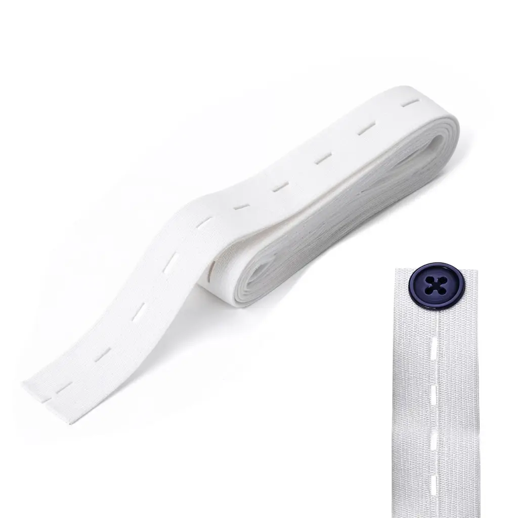0.75" Inch Buttonhole Polyester Elastic Band in Black & White