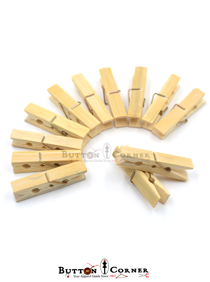 Metal Spring Natural Bamboo Wood Pegs