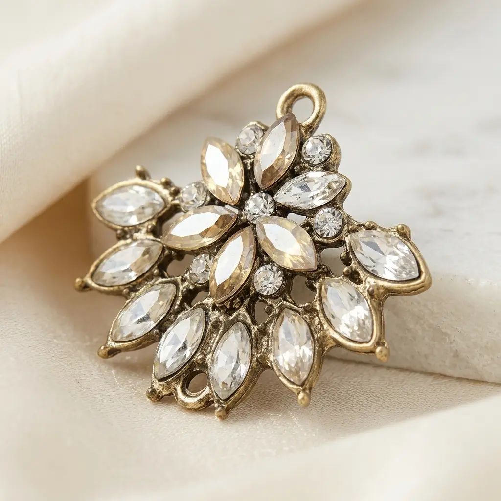 Luxury Marquise Stone Flower Brooch Hanging Button