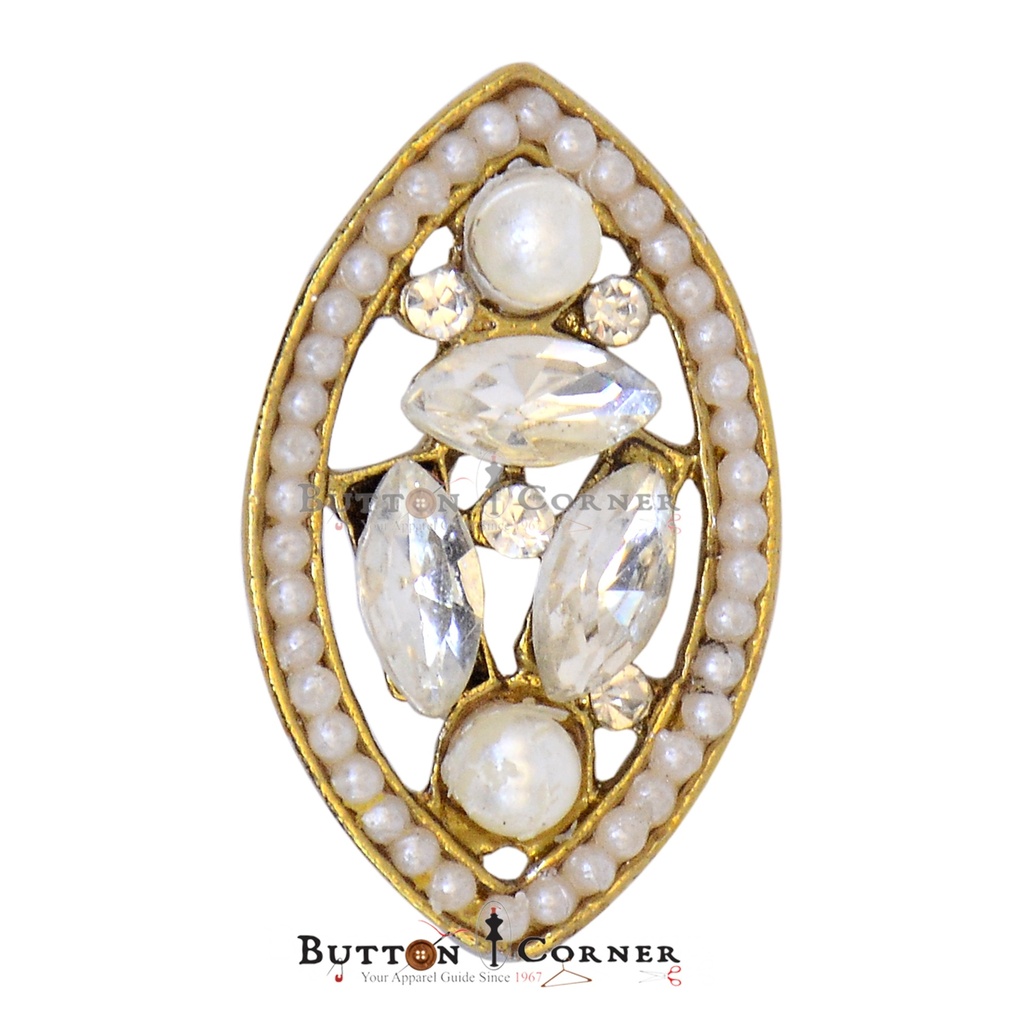 Elegant Eye-Shaped Fancy Button with Pearls and Marquise Crystals