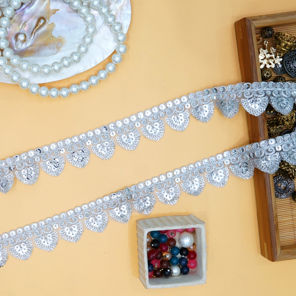 Fancy Metallic Yarn Sequence Lace