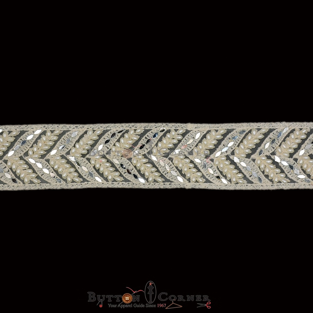 Embroidery Net Lace With Pearl & Mirror