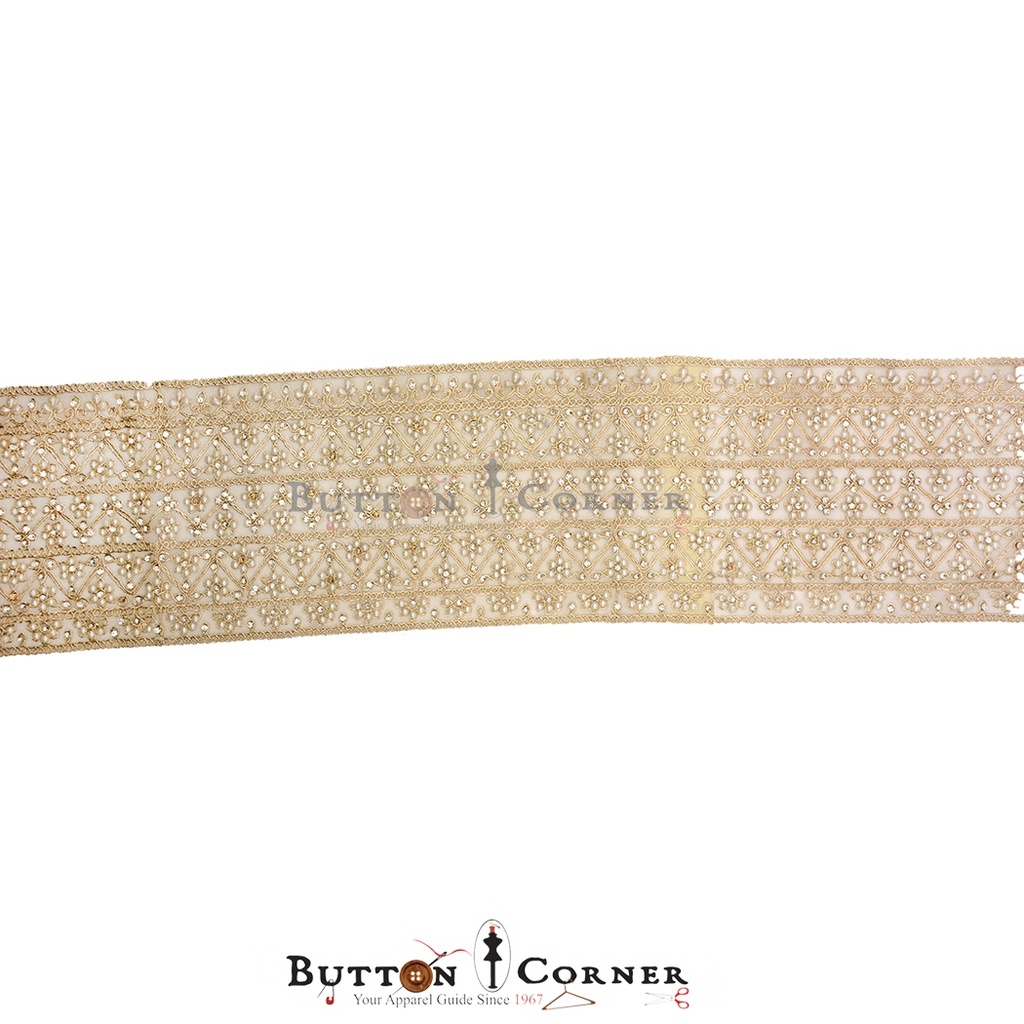 Fancy Metallic Yarn Pearl & Stone Lace