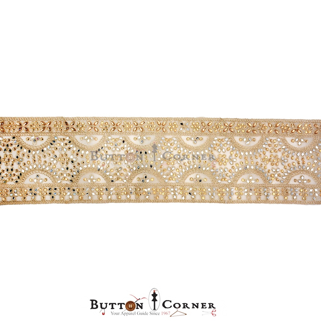 Fancy Metallic Yarn Mirror & Stone Lace