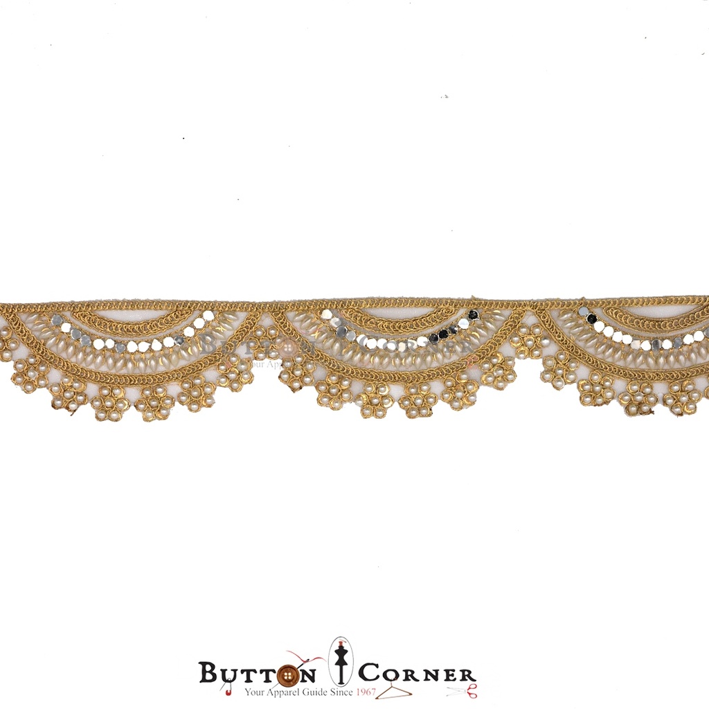 Fancy Metallic Yarn Pearl Mirror Lace