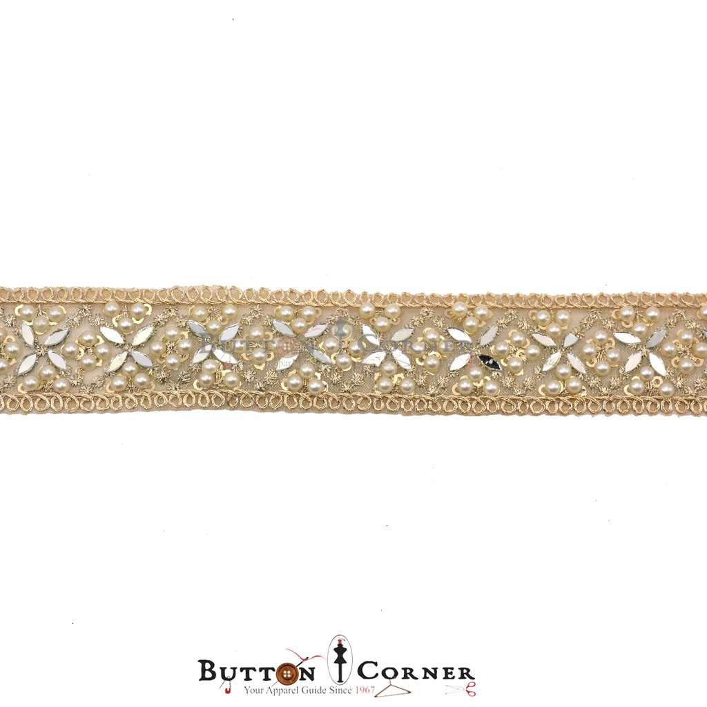 Fancy Metallic Yarn Pearl Mirror Lace