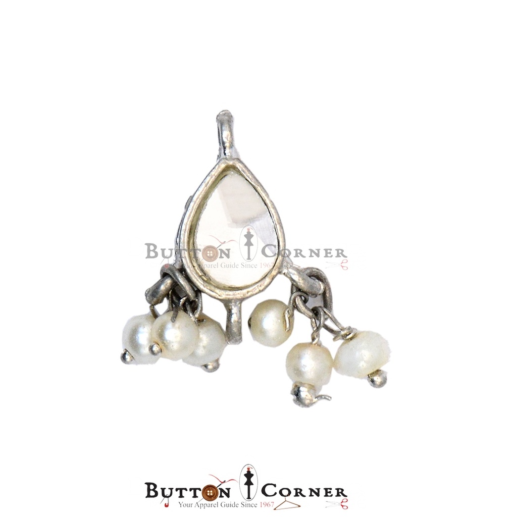 Silver Base Fancy Kundan Button with Pearl Hanging