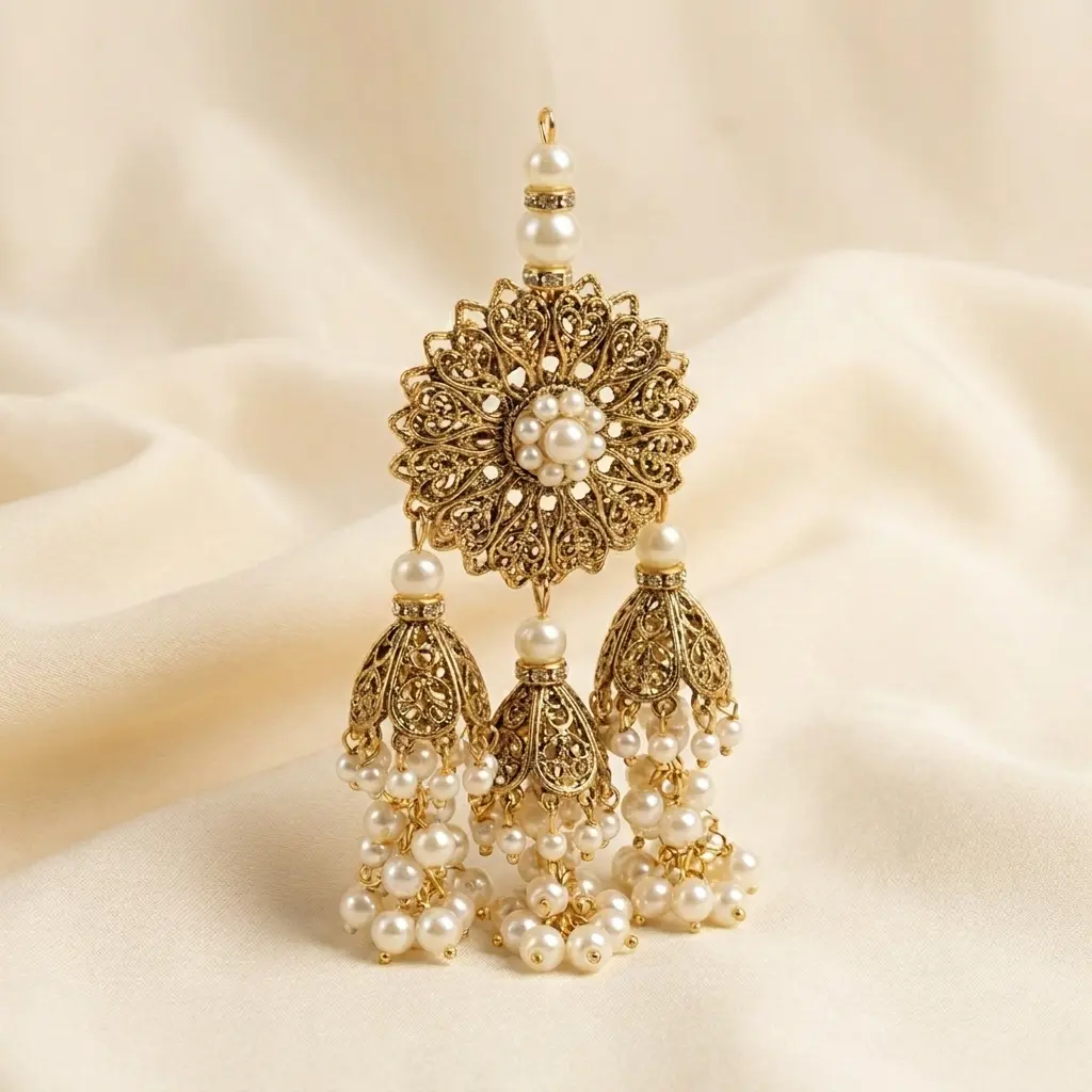 3 Cap Gota Tassel with Pearls & Mirror