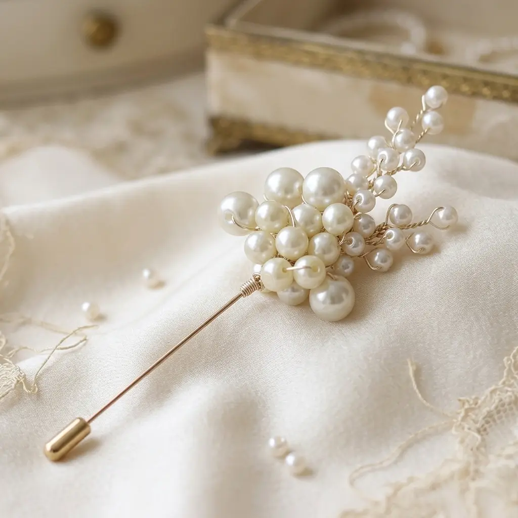 Wire Twig Bunch Of Pearl Lapel Pin