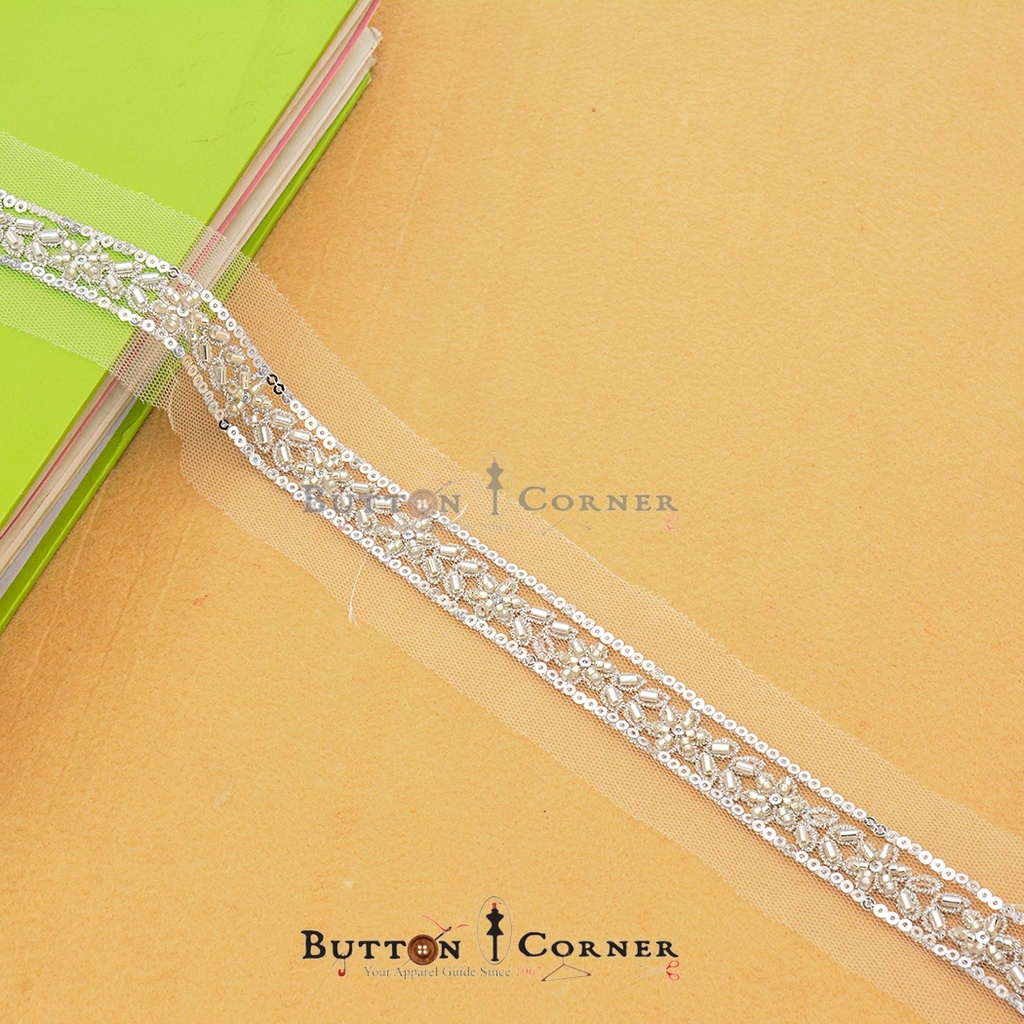Fancy Glass Beads Sequence Lace