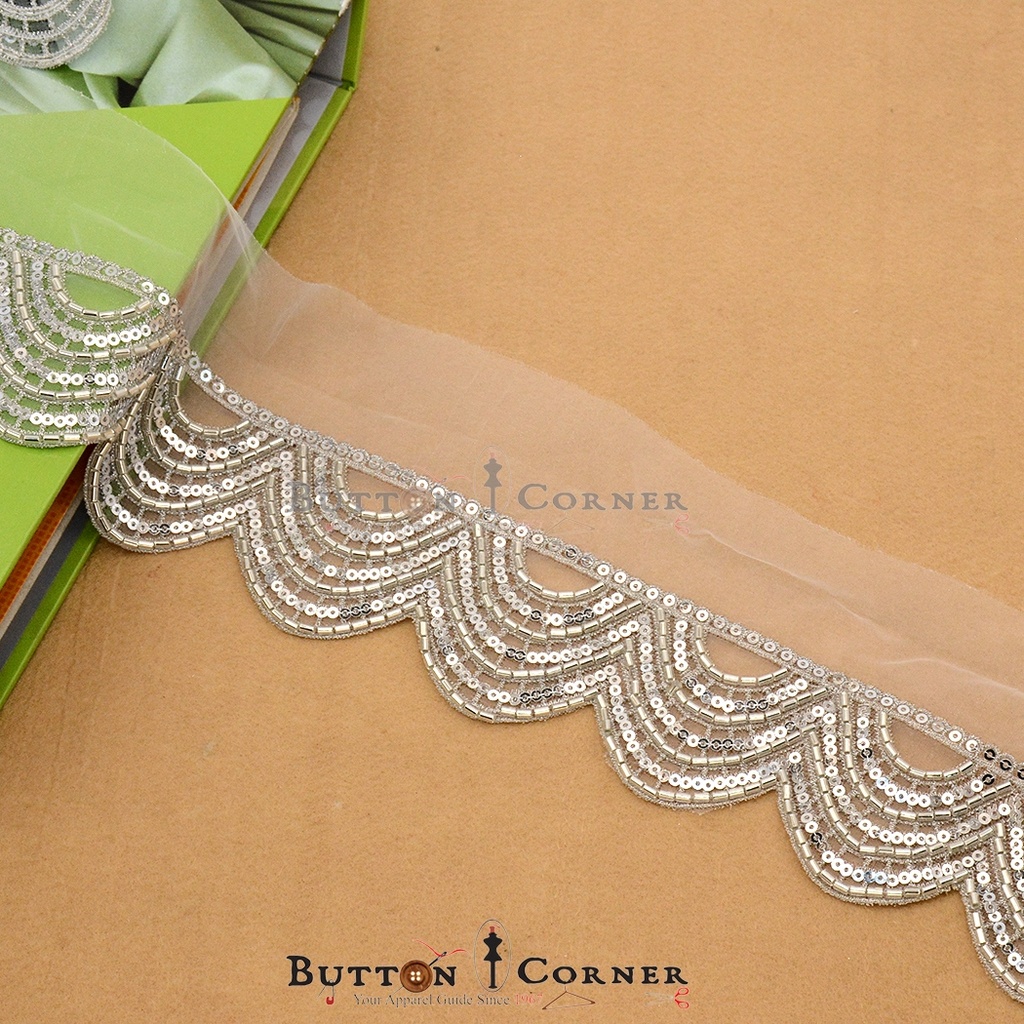 Fancy Glass Beads Sequence Lace