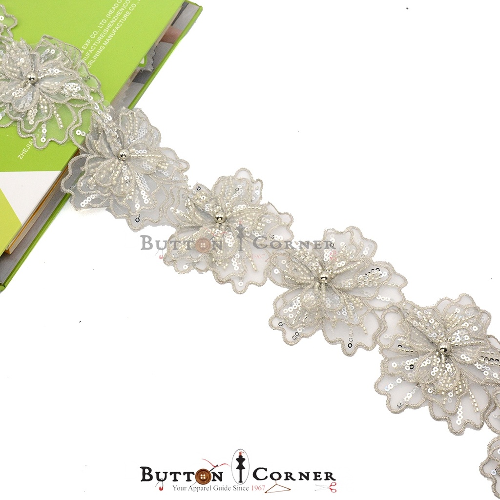 Floral Design Glass Beads Sequence Lace