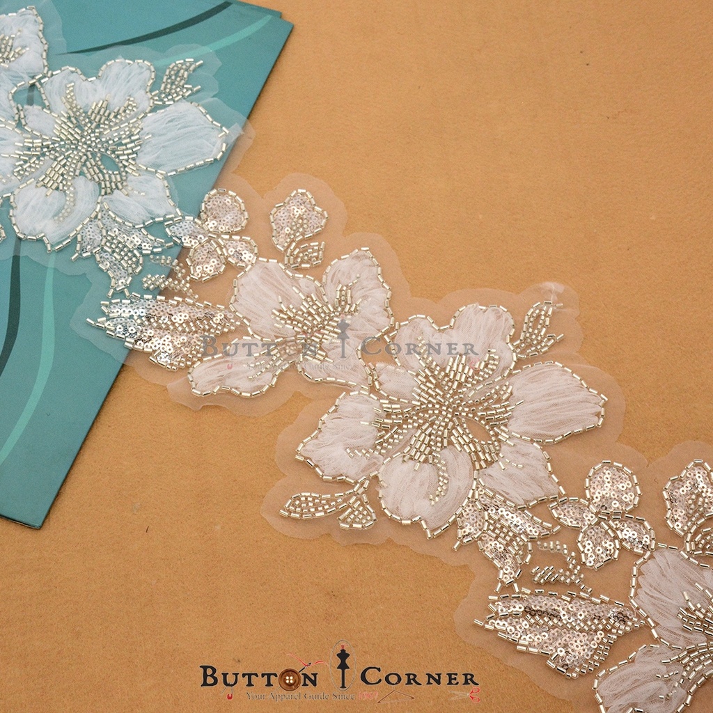 Fancy Glass Beads Sequence Lace