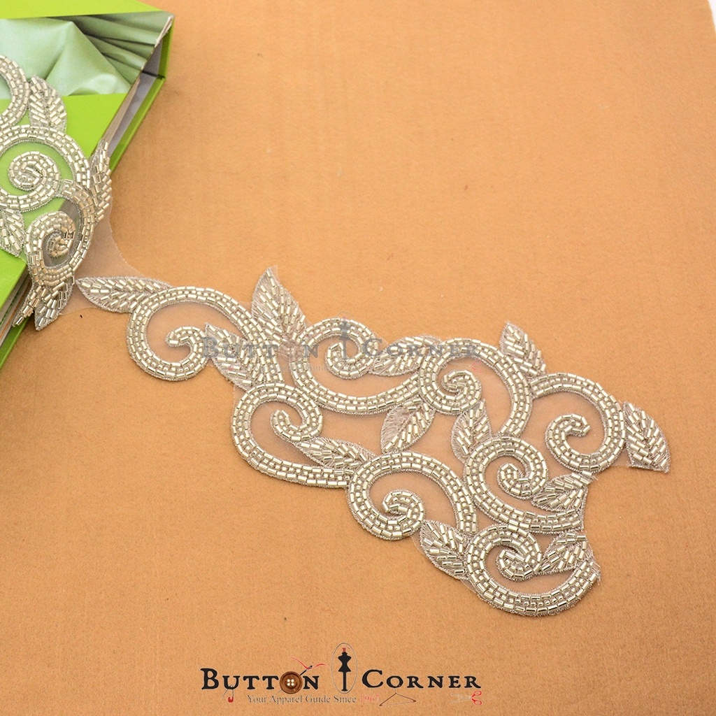Fancy Glass Beads Patch Lace