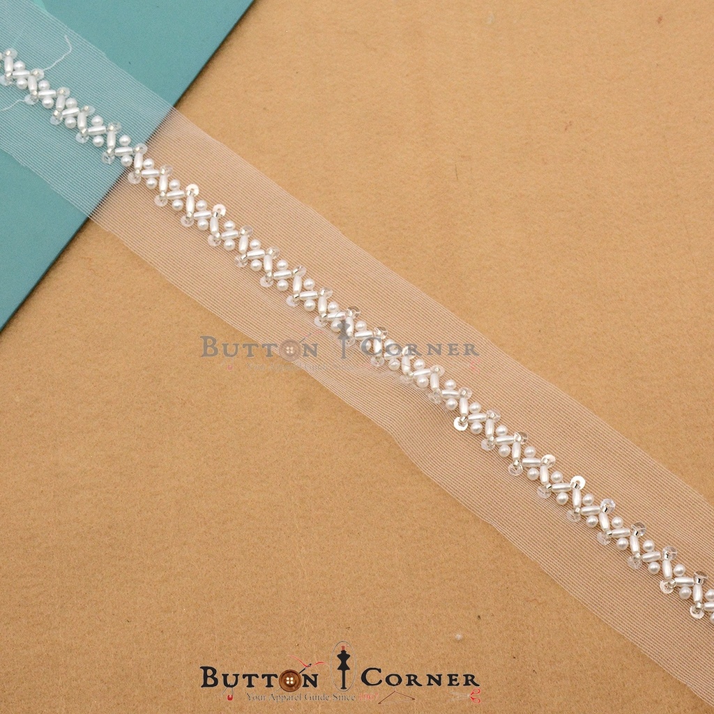 Fancy Glass Beads Sequence Lace