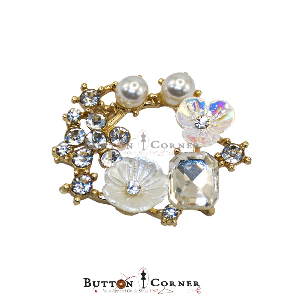 Pearl & Crystal Flower Fancy Button