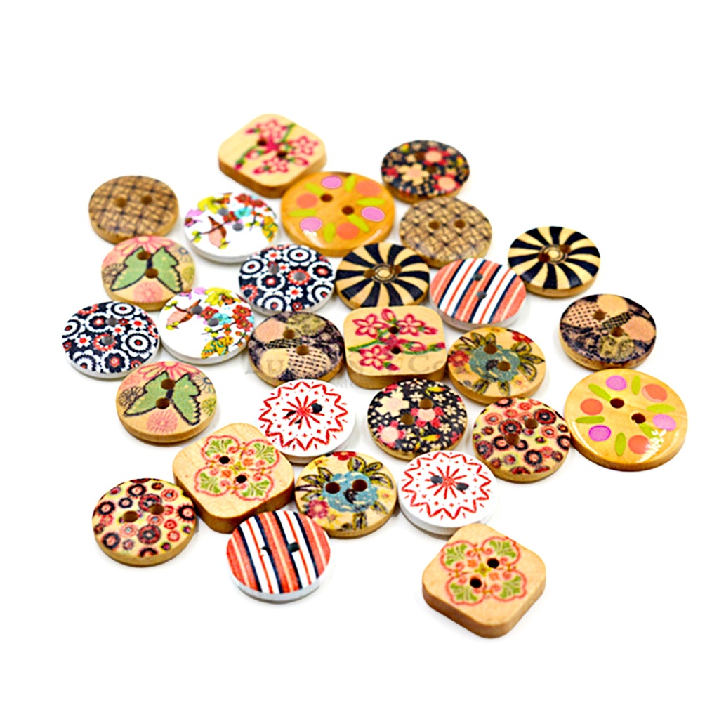 Multicolour Print Round Wood Button