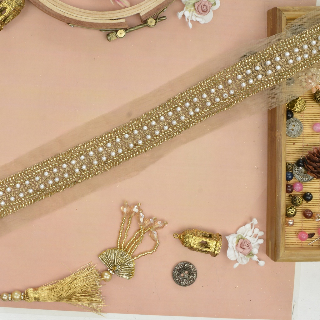 Fancy Glass Beads Net Lace