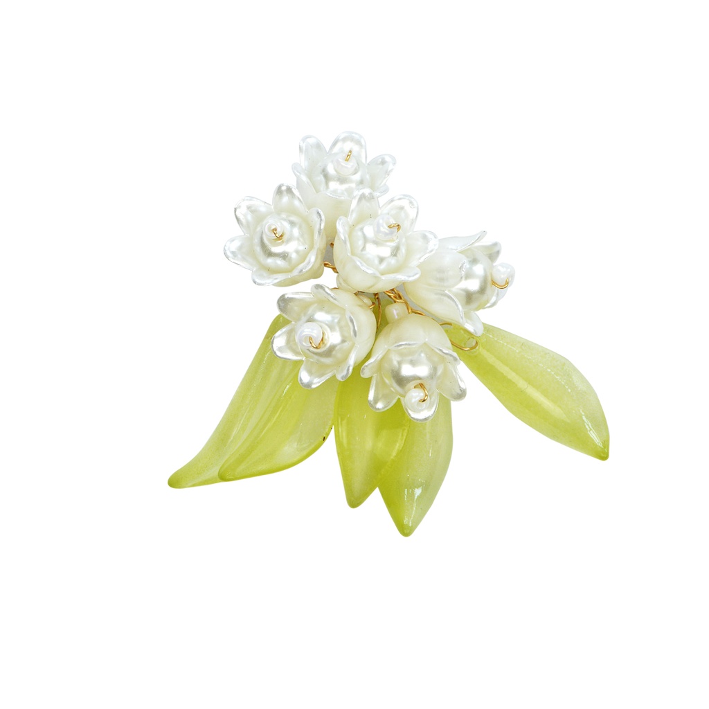 Elegant Lily-Style Beaded Bouquet Hanging Button with Acrylic Leaves